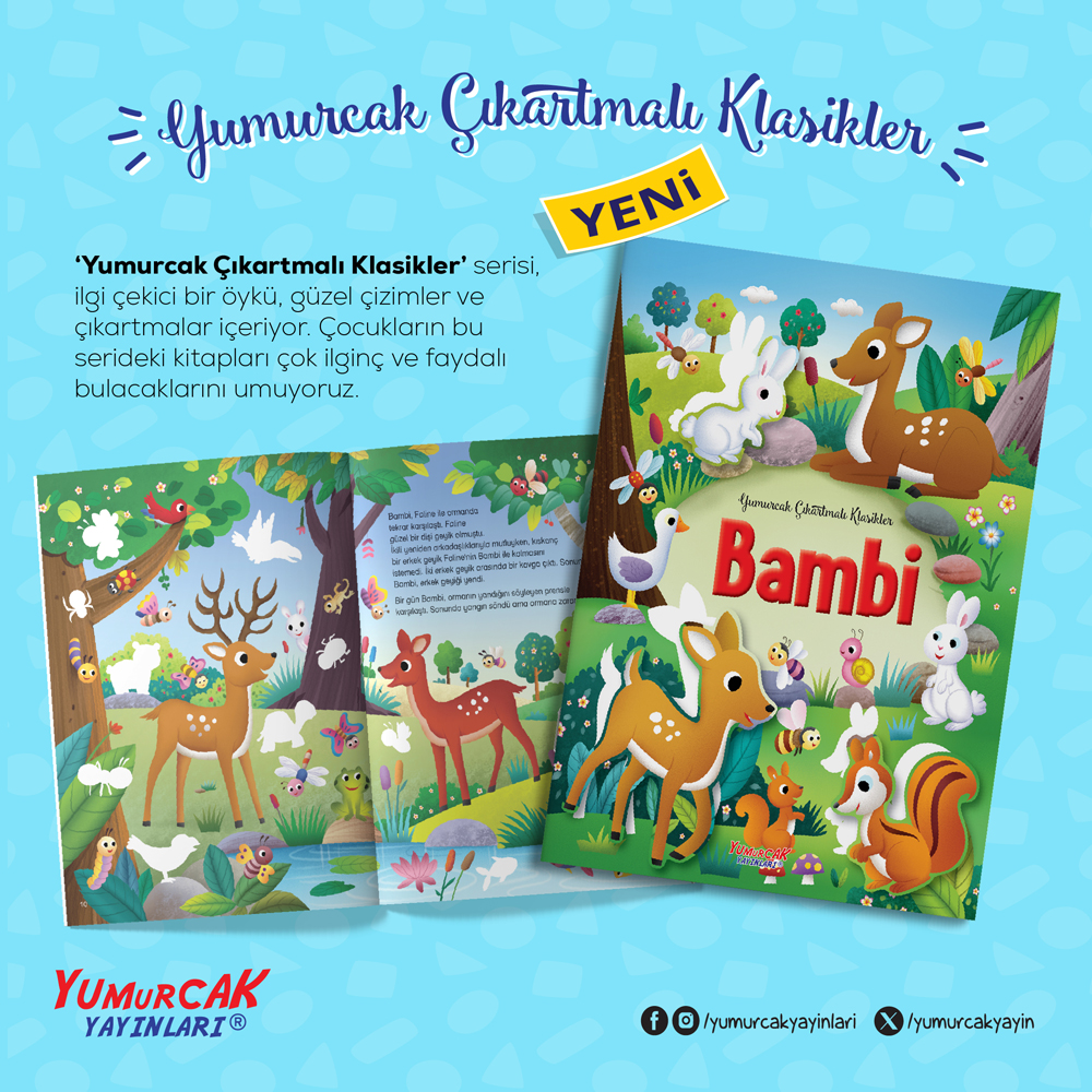 📚✨ Klasikler şimdi çok daha eğlenceli!
Çocuklar, dünyanın en sevilen klasik hikâyelerini okurken bir yandan da çıkartmalarla hikâyenin dünyasına katılıyor! 🎨🌟
🧩 Eğlenceli çıkartmalar
📖 Sevilen klasik hikâyeler
👧🧒 Çocukların ilgisini destekleyen renkli sayfalar
💛 Okumayı ve keşfetmeyi eğlenceye dönüştüren bir seri
Yumurcak Çıkartmalı Klasikler Serisi, çocukları klasiklerle tanıştırırken onların hayal gücüne ve kitap sevgisine de eşlik ediyor. 🌈📚
Oku, keşfet, çıkartmaları yerleştir ve hikâyeyi tamamla! ✨
#YumurcakYayınları #ÇıkartmalıKlasikler #ÇocukKitapları #Klasikler #KitapSevgisi