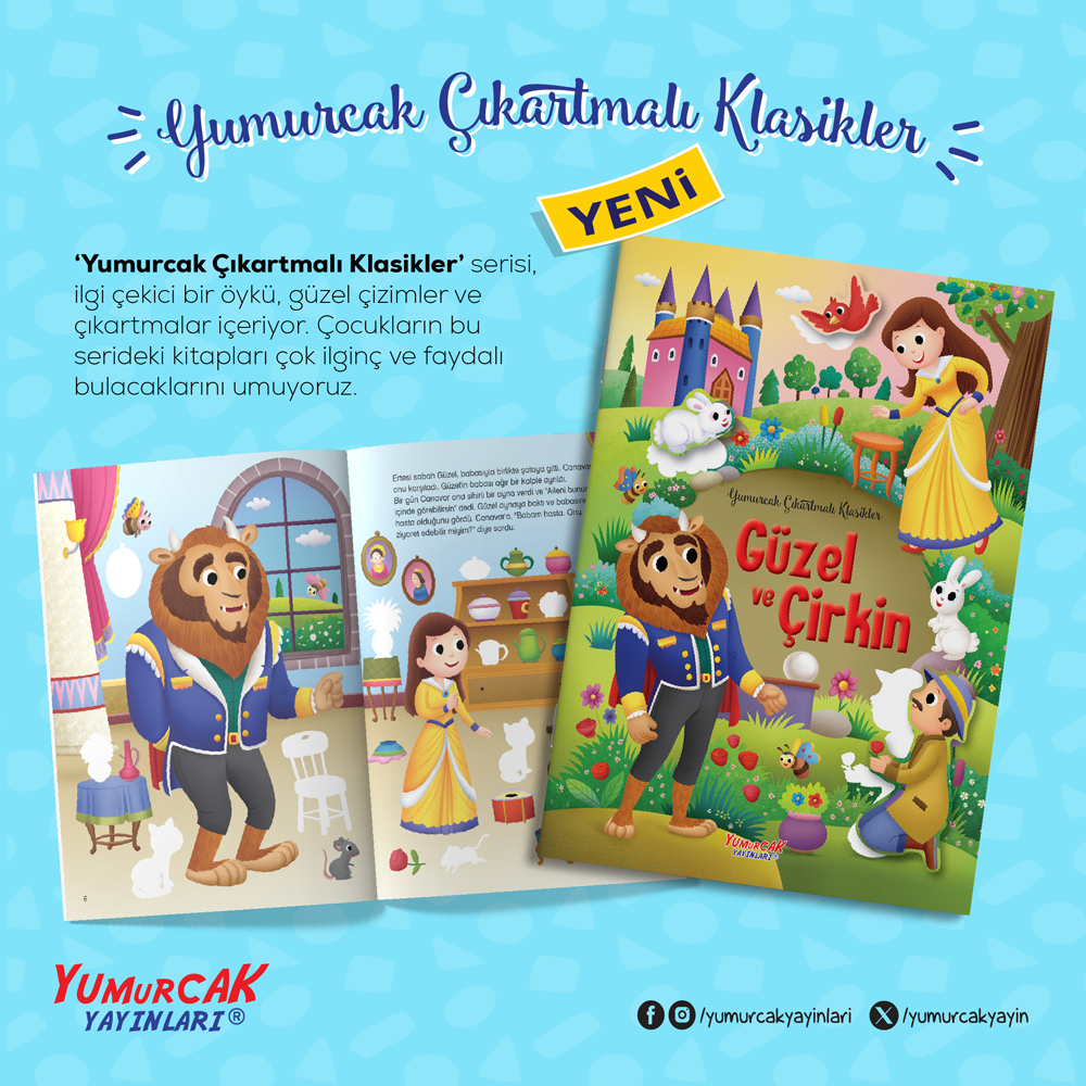 📚✨ Klasikler şimdi çok daha eğlenceli!
Çocuklar, dünyanın en sevilen klasik hikâyelerini okurken bir yandan da çıkartmalarla hikâyenin dünyasına katılıyor! 🎨🌟
🧩 Eğlenceli çıkartmalar
📖 Sevilen klasik hikâyeler
👧🧒 Çocukların ilgisini destekleyen renkli sayfalar
💛 Okumayı ve keşfetmeyi eğlenceye dönüştüren bir seri
Yumurcak Çıkartmalı Klasikler Serisi, çocukları klasiklerle tanıştırırken onların hayal gücüne ve kitap sevgisine de eşlik ediyor. 🌈📚
Oku, keşfet, çıkartmaları yerleştir ve hikâyeyi tamamla! ✨
#YumurcakYayınları #ÇıkartmalıKlasikler #ÇocukKitapları #Klasikler #KitapSevgisi